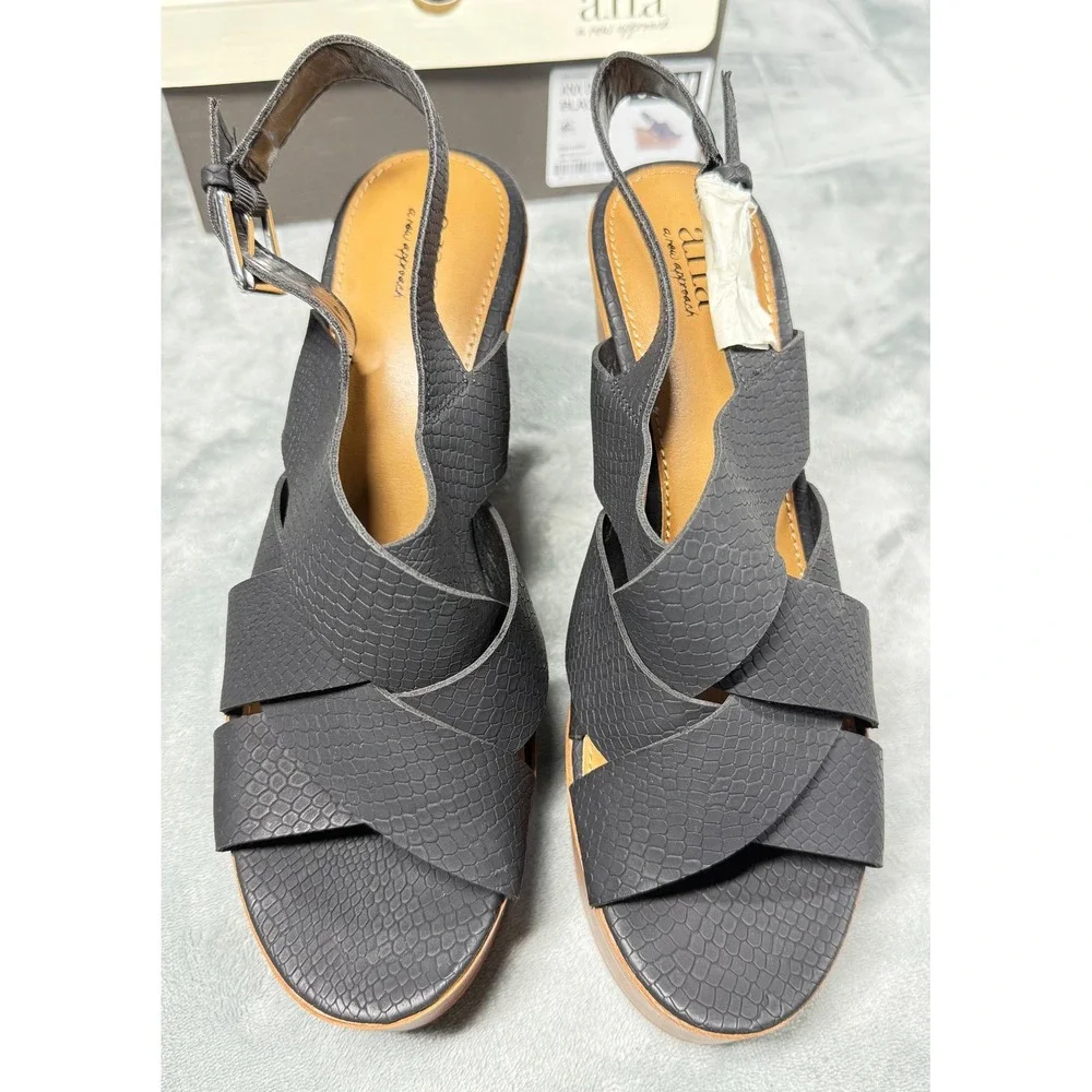 ana Dorian Womens 10 Black Platform Wedge Sandals Crisscross Strap